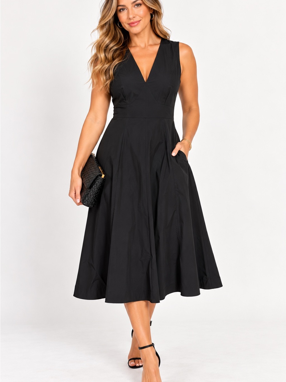 NWOT Ann Taylor Black Sleeveless V-Neck Midi Dress 8 Petite